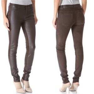 Vince Chocolate Brown leather mix Skinny Pants 4